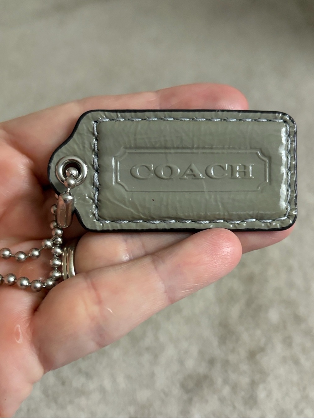 Coach Gray Leather Hangtag  with Ball Chain